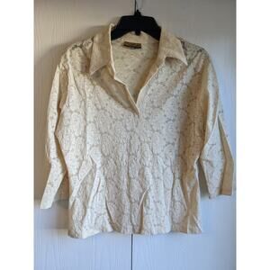 CDW Creative Design Works Women's Tan Long Sleeve Mesh Pullover Top Size L